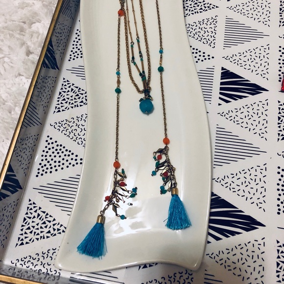 LOFT Aqua/blue & Gold Tassel Necklace - Picture 1 of 4